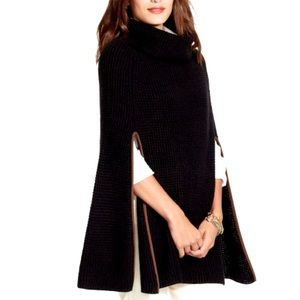 RLL RALPH LAUREN Black Brown Cowl Neck Knit Poncho Capelet
